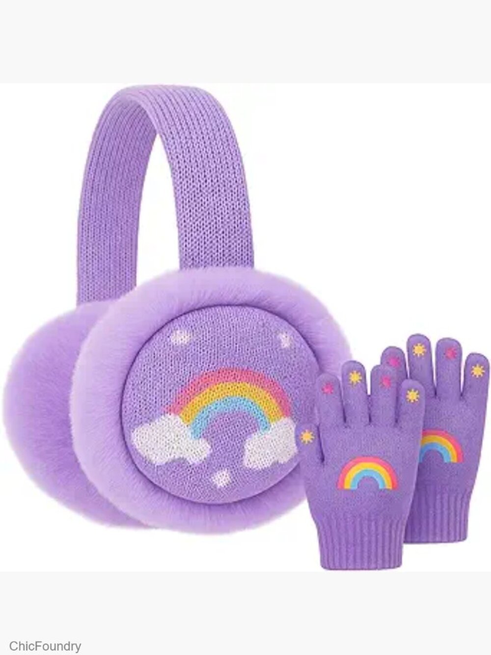 Kids Winter Ear Muffs with Gloves Set Warm Furry Knit Earmuffs 3-15 Years